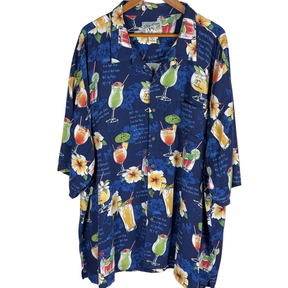 Big Dogs Vintage 100% Rayon Hawaiian Camp Shirt w/ Dog &  Cocktails Theme in 4XL